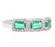 Load image into Gallery viewer, 1.20 Carats Natural Emerald and Diamond 14K Solid White Gold Ring