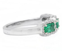 Load image into Gallery viewer, 1.20 Carats Natural Emerald and Diamond 14K Solid White Gold Ring