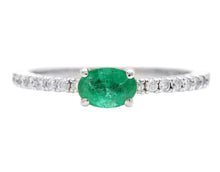 Load image into Gallery viewer, 0.70 Carats Natural Emerald and Diamond 14K Solid White Gold Ring