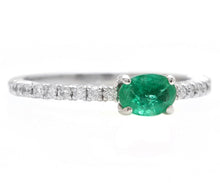 Load image into Gallery viewer, 0.70 Carats Natural Emerald and Diamond 14K Solid White Gold Ring