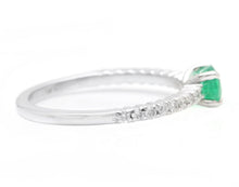 Load image into Gallery viewer, 0.70 Carats Natural Emerald and Diamond 14K Solid White Gold Ring