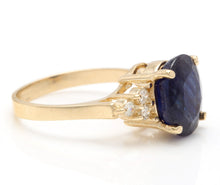 Load image into Gallery viewer, 4.45 Ct Exquisite Natural Blue Sapphire and Diamond 14K Solid Yellow Gold Ring
