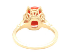 Load image into Gallery viewer, 2.58 Carats Natural Impressive Coral and Diamond 14K Solid Yellow Gold Ring