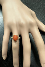 Load image into Gallery viewer, 2.58 Carats Natural Impressive Coral and Diamond 14K Solid Yellow Gold Ring