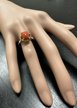 Load image into Gallery viewer, 2.58 Carats Natural Impressive Coral and Diamond 14K Solid Yellow Gold Ring