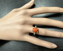 Load image into Gallery viewer, 2.58 Carats Natural Impressive Coral and Diamond 14K Solid Yellow Gold Ring