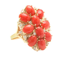 Load image into Gallery viewer, 6.75 Carats Natural Impressive Coral and Diamond 14K Solid Yellow Gold Ring