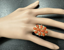 Load image into Gallery viewer, 6.75 Carats Natural Impressive Coral and Diamond 14K Solid Yellow Gold Ring