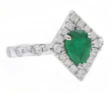 Load image into Gallery viewer, 1.30 Carats Natural Emerald and Diamond 14K Solid White Gold Ring