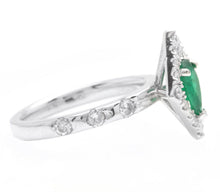 Load image into Gallery viewer, 1.30 Carats Natural Emerald and Diamond 14K Solid White Gold Ring