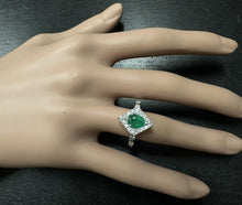 Load image into Gallery viewer, 1.30 Carats Natural Emerald and Diamond 14K Solid White Gold Ring