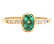 Load image into Gallery viewer, Stunning Natural Emerald and Diamond 14K Solid Yellow Gold Ring