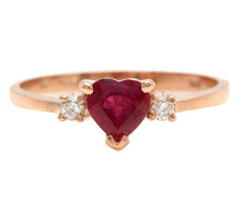 Load image into Gallery viewer, Natural Burma Ruby and Diamond 14K Solid Rose Gold Heart Ring