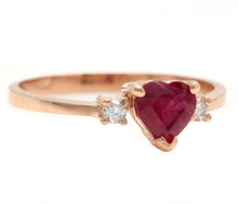 Load image into Gallery viewer, Natural Burma Ruby and Diamond 14K Solid Rose Gold Heart Ring