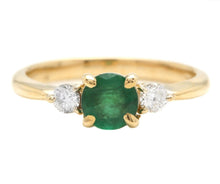 Load image into Gallery viewer, Stunning Natural Emerald and Diamond 14K Solid Yellow Gold Ring