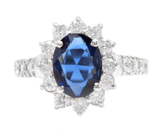Load image into Gallery viewer, 3.00 Carats Exquisite Natural Blue Sapphire and Diamond 14K Solid White Gold Ring
