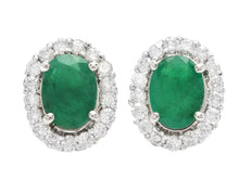 Load image into Gallery viewer, 3.05 Carats Natural Emerald and Diamond 14K Solid White Gold Earrings