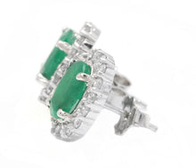 Load image into Gallery viewer, 3.05 Carats Natural Emerald and Diamond 14K Solid White Gold Earrings