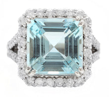 Load image into Gallery viewer, 9.50 Carats Natural Aquamarine and Diamond 14K Solid White Gold Ring