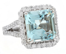Load image into Gallery viewer, 9.50 Carats Natural Aquamarine and Diamond 14K Solid White Gold Ring