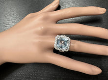 Load image into Gallery viewer, 9.50 Carats Natural Aquamarine and Diamond 14K Solid White Gold Ring