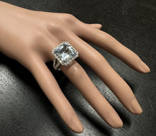 Load image into Gallery viewer, 9.50 Carats Natural Aquamarine and Diamond 14K Solid White Gold Ring