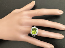 Load image into Gallery viewer, 5.30 Carats Natural Very Nice Looking Peridot and Diamond 14K Solid White Gold Ring