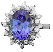 Load image into Gallery viewer, 3.90 Carats Natural Tanzanite and Diamond 14K Solid White Gold Ring