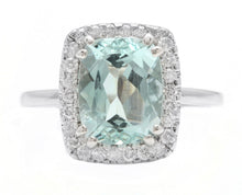 Load image into Gallery viewer, 3.15 Carats Natural Aquamarine and Diamond 14K Solid White Gold Ring