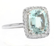 Load image into Gallery viewer, 3.15 Carats Natural Aquamarine and Diamond 14K Solid White Gold Ring