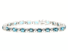 Load image into Gallery viewer, 12.70 Carats Natural London Blue Topaz &amp; Diamond 14K Solid White Gold Bracelet