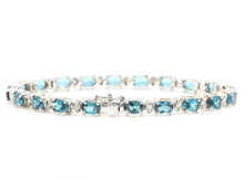 Load image into Gallery viewer, 12.70 Carats Natural London Blue Topaz &amp; Diamond 14K Solid White Gold Bracelet