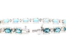 Load image into Gallery viewer, 12.70 Carats Natural London Blue Topaz &amp; Diamond 14K Solid White Gold Bracelet