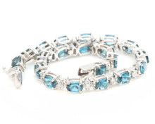 Load image into Gallery viewer, 12.70 Carats Natural London Blue Topaz &amp; Diamond 14K Solid White Gold Bracelet