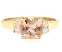 Load image into Gallery viewer, 1.42 Carats Impressive Natural Morganite and Diamond 14K Solid Yellow Gold Ring