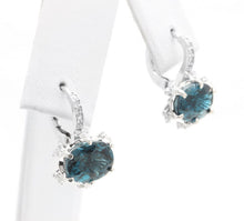 Load image into Gallery viewer, 5.00 Carats Natural London Blue Topaz and Diamond 14K Solid White Gold Earrings