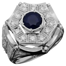 Load image into Gallery viewer, 3.00 Carats Natural Blue Sapphire &amp; Diamond 14K Solid White Gold Men's Ring
