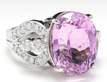 Load image into Gallery viewer, 16.05 Carats Natural Kunzite and Diamond 14K Solid White Gold Ring