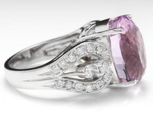 Load image into Gallery viewer, 16.05 Carats Natural Kunzite and Diamond 14K Solid White Gold Ring