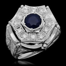 Load image into Gallery viewer, 3.00 Carats Natural Blue Sapphire &amp; Diamond 14K Solid White Gold Men's Ring