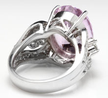 Load image into Gallery viewer, 16.05 Carats Natural Kunzite and Diamond 14K Solid White Gold Ring