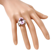 Load image into Gallery viewer, 16.05 Carats Natural Kunzite and Diamond 14K Solid White Gold Ring