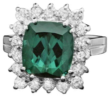 Load image into Gallery viewer, 5.30 Carats Natural Green Tourmaline and Diamond 14K Solid White Gold Ring