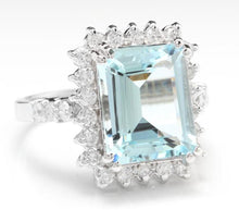 Load image into Gallery viewer, 7.85 Carats Natural Aquamarine and Diamond 14K Solid White Gold Ring