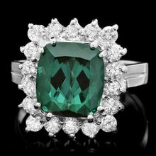 Load image into Gallery viewer, 5.30 Carats Natural Green Tourmaline and Diamond 14K Solid White Gold Ring