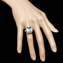 Load image into Gallery viewer, 7.85 Carats Natural Aquamarine and Diamond 14K Solid White Gold Ring
