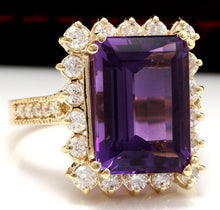 Load image into Gallery viewer, 8.65 Carats Natural Amethyst and Diamond 14K Solid Yellow Gold Ring