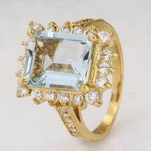 Load image into Gallery viewer, 4.25 Carats Natural Aquamarine and Diamond 14K Solid Yellow Gold Ring