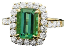 Load image into Gallery viewer, 4.40 Carats Natural Green Tourmaline and Diamond 14K Solid Yellow Gold Ring