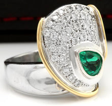 Load image into Gallery viewer, 1.50 Carats Natural Emerald and Diamond Platinum Two Tone Ring